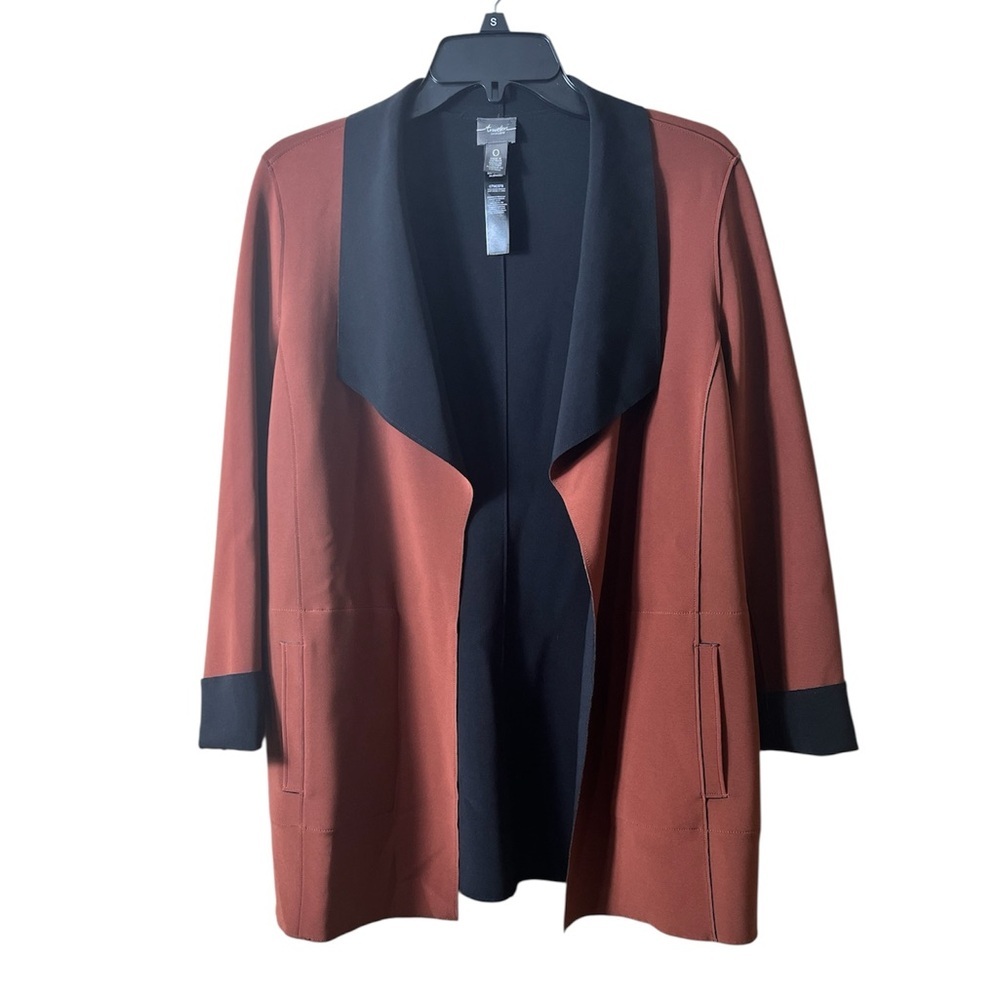 Traveler’s by Chico’s Open Front Drape Cardigan Jacket Size 0 (S) Rust Black‎